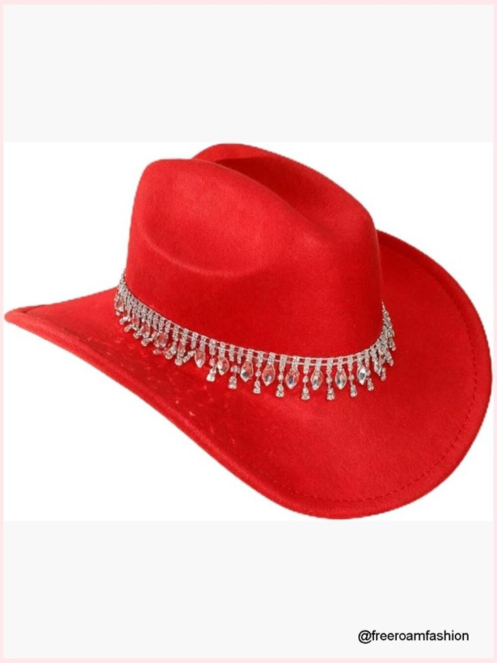 Rhinestone Cowboy Hat with Fringe Trim Wide Brim Cowgirl Hat Bling Diamond Hat
